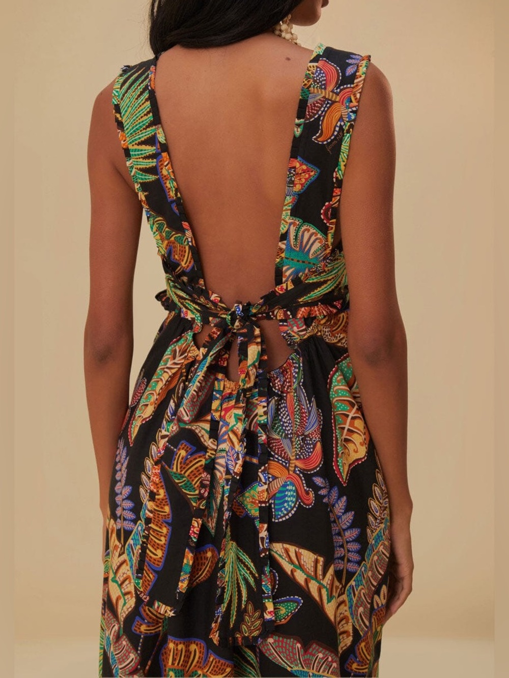 Farm Rio XxS Cool Foliage Black Sleeveless Maxi Dress - Picture 4 of 12